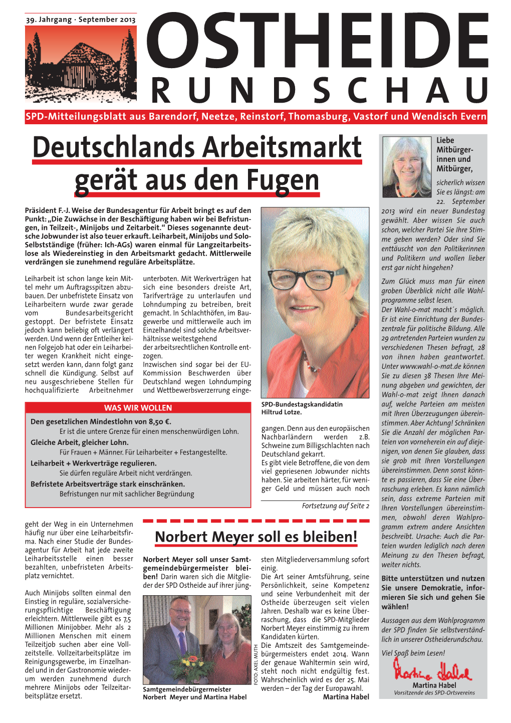 RUNDSCHAU SPD-Mitteilungsblatt Aus Barendorf, Neetze, Reinstorf, Thomasburg, Vastorf Und Wendisch Evern