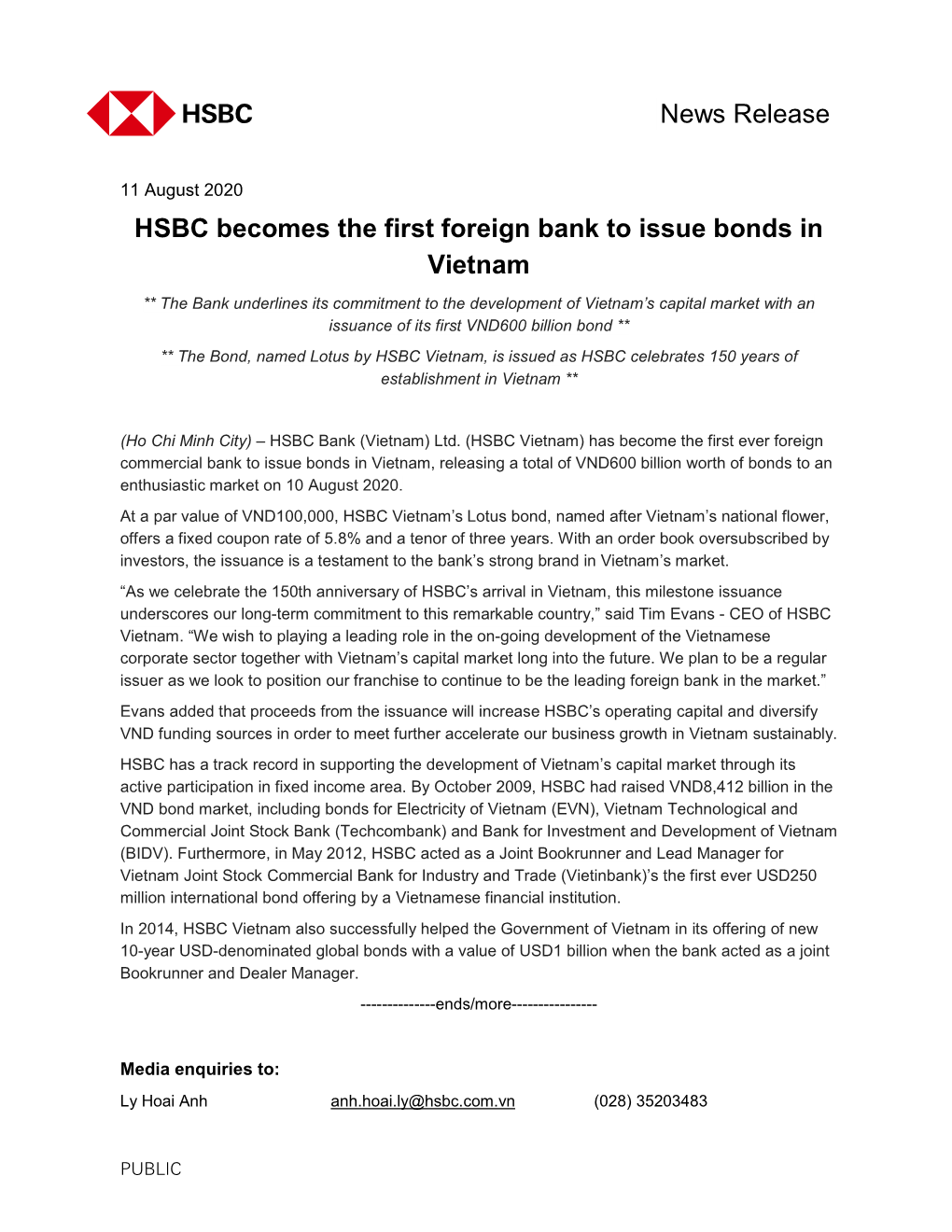 HSBC Becomes the First Foreign Bank to Issue Bonds in Vietnam