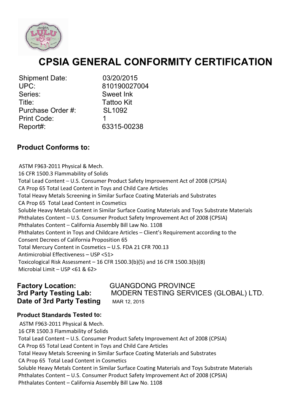 Cpsia General Conformity Certification