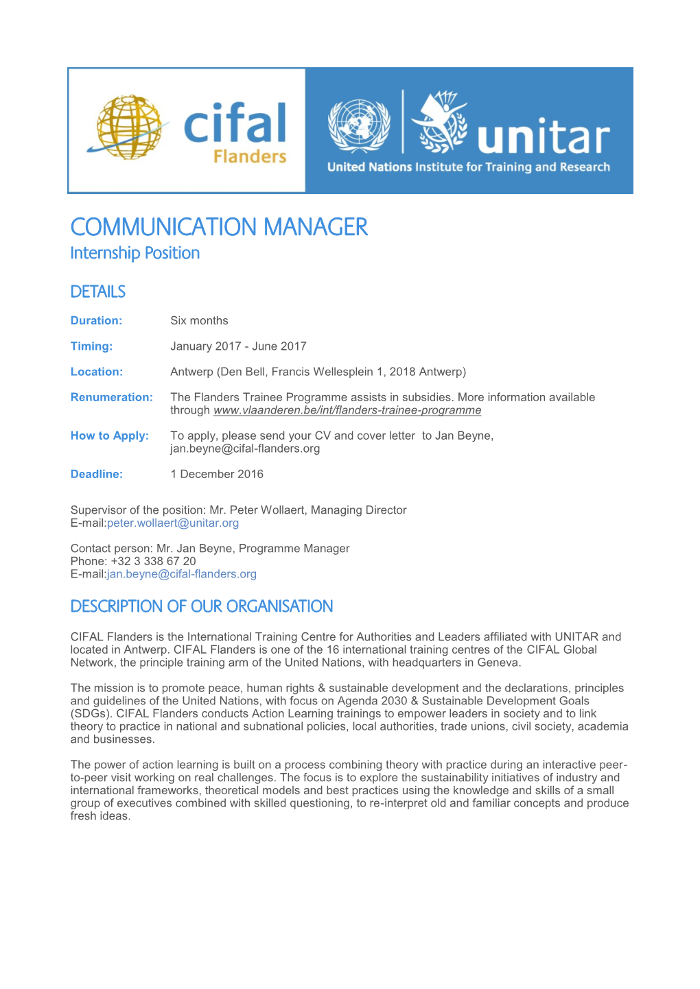 COMMUNICATION MANAGER Internship Position