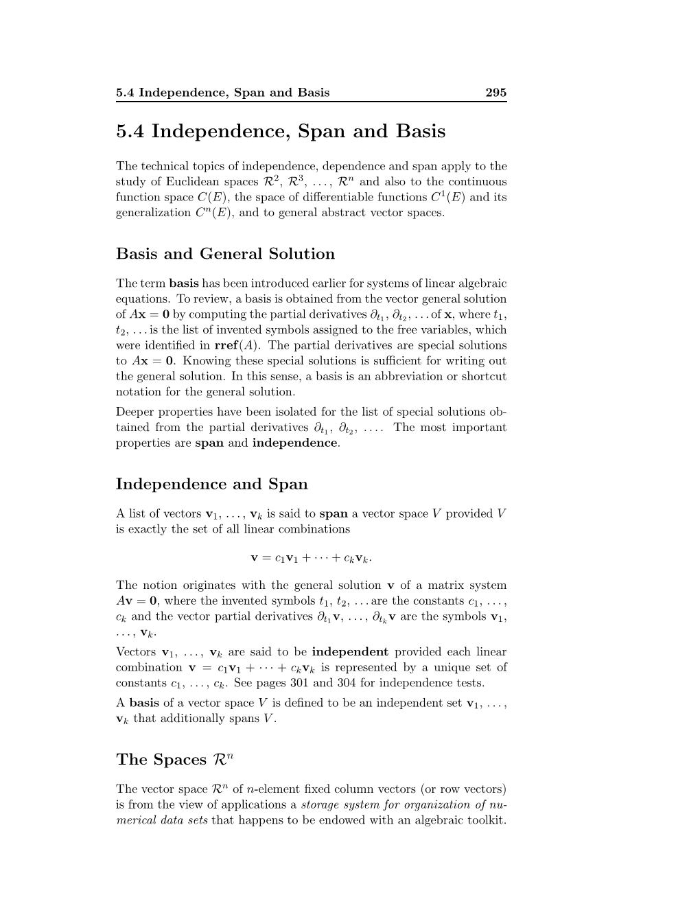 5.4 Independence, Span and Basis 295