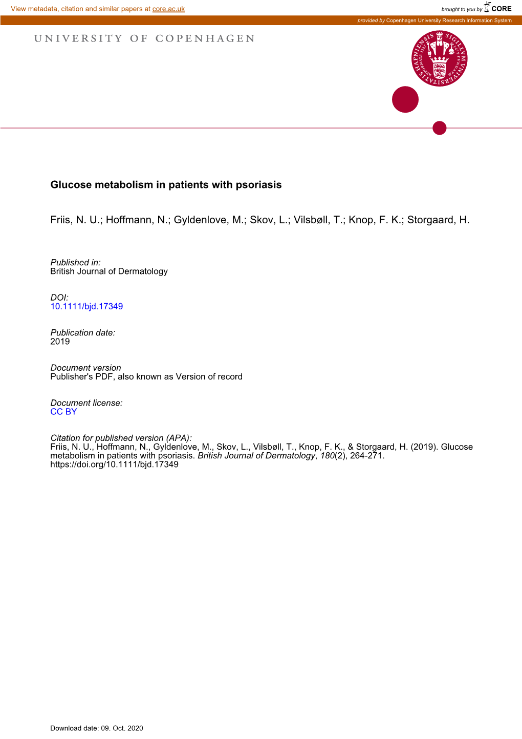 Glucose Metabolism in Patients with Psoriasis