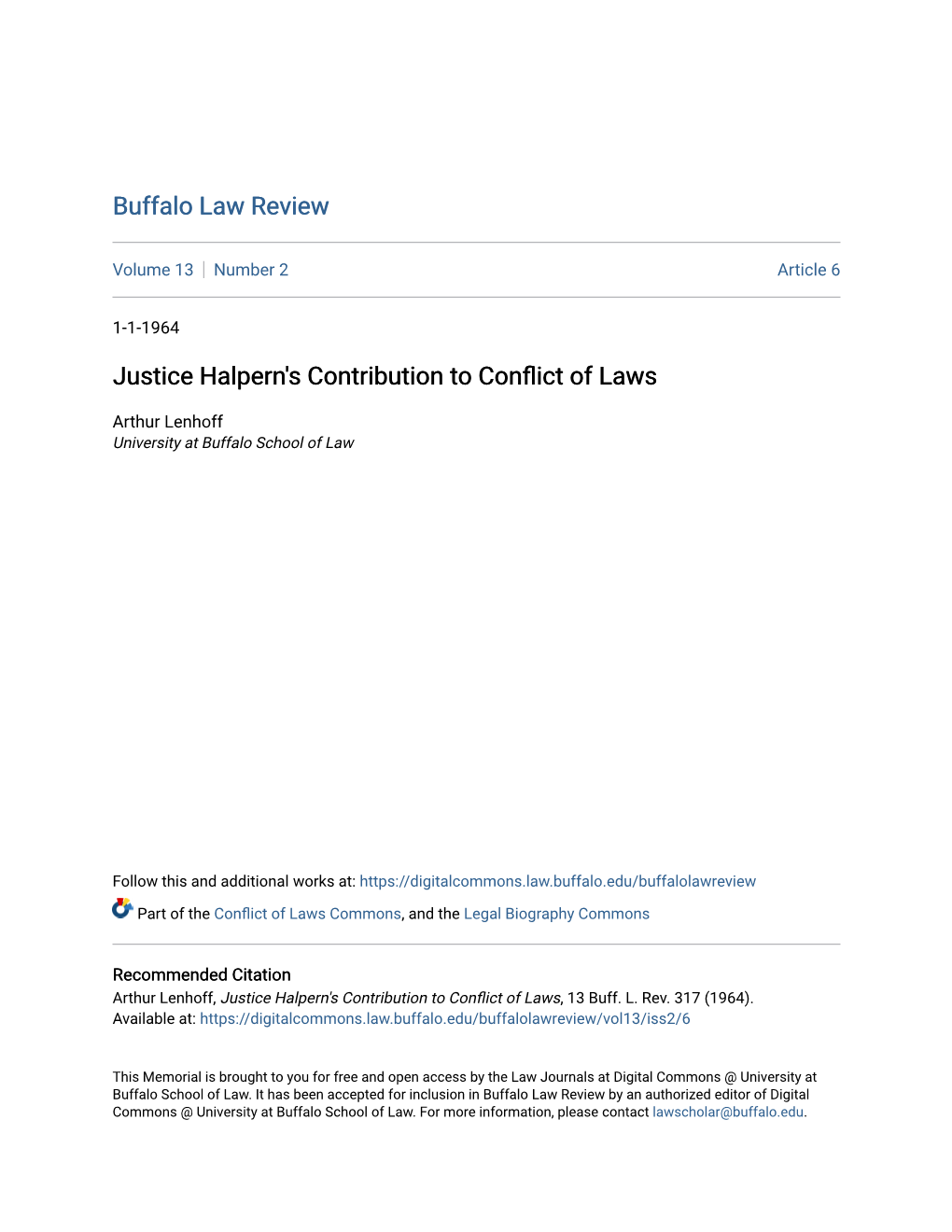 Justice Halpern's Contribution to Conflict of Laws