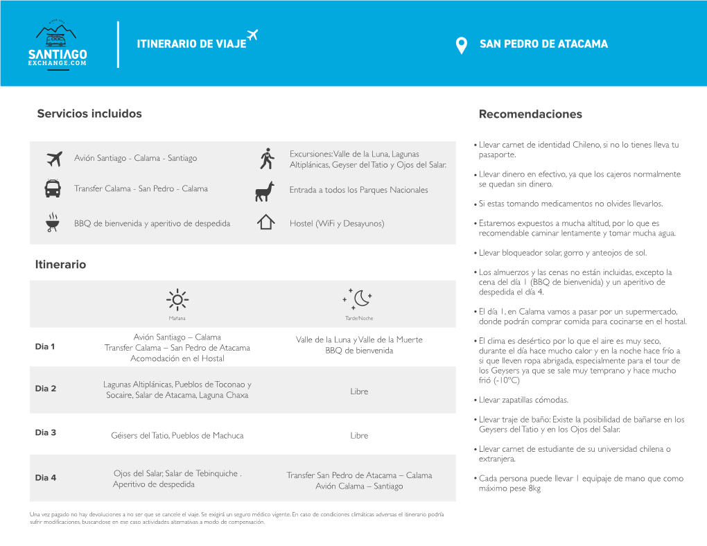 Itinerario De Viaje San Pedro De Atacama