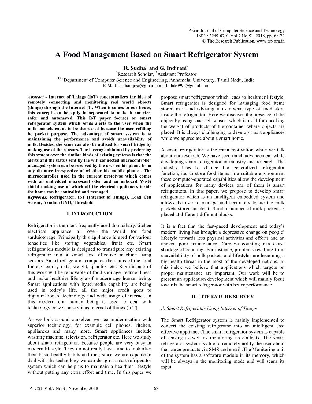 A Food Management Based on Smart Refrigerator System