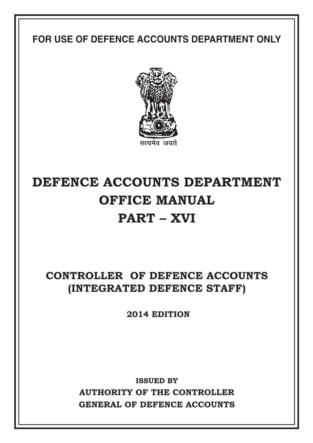 Defence Accounts Department Office Manual Part – Xvi