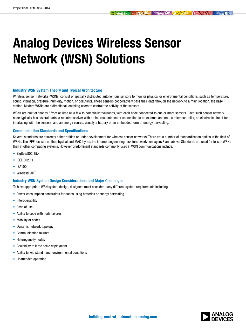 Analog Devices Wireless Sensor Network (WSN) Solutions