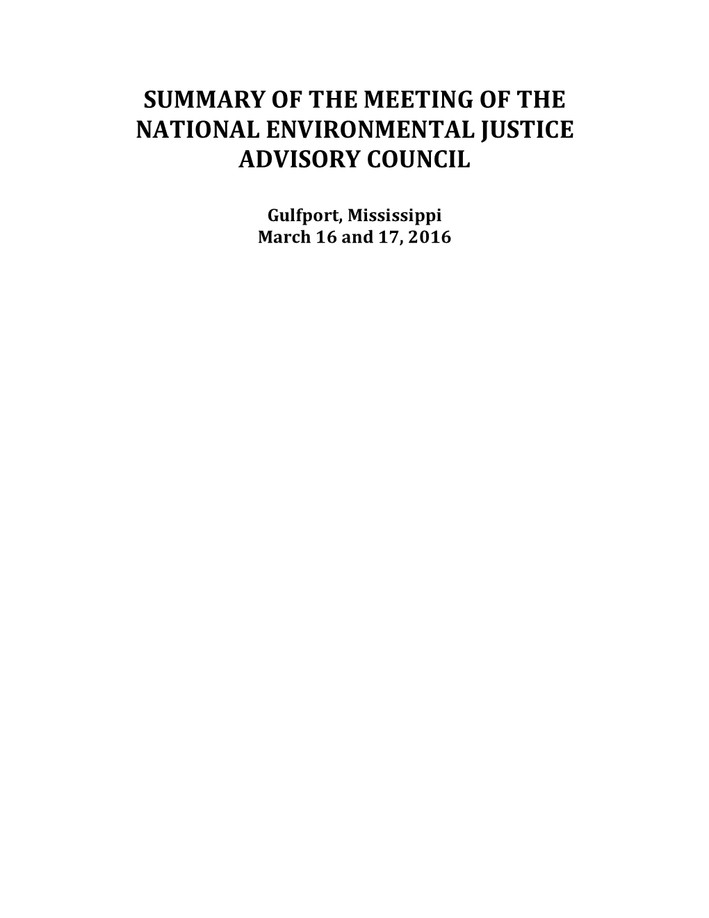 Summary of the Meeting of the National Environmental Justice Advisory Council