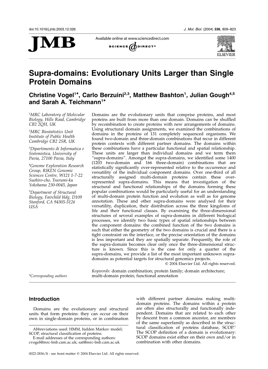 Supra-Domains: Evolutionary Units Larger Than Single Protein Domains