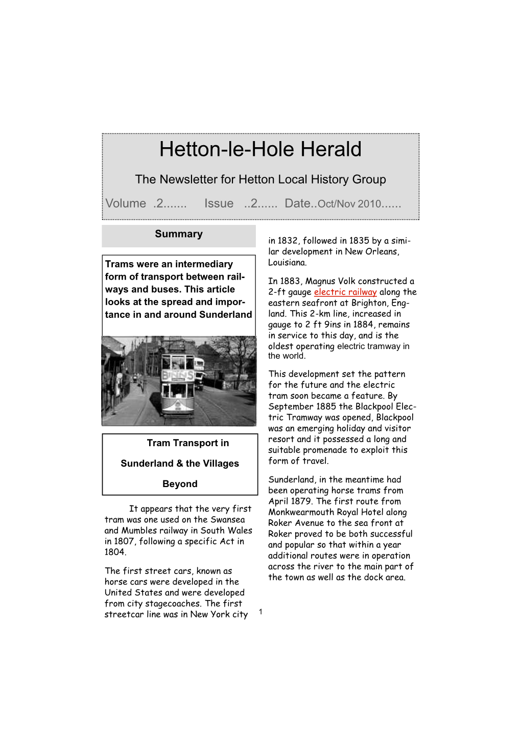 Hetton-Le-Hole Herald the Newsletter for Hetton Local History Group