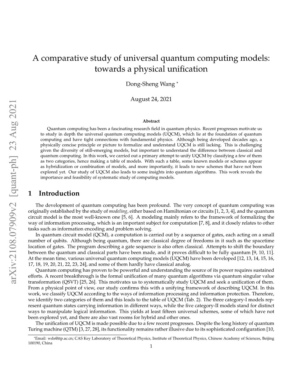 A Comparative Study of Universal Quantum Computing Models: Towards a Physical Uniﬁcation