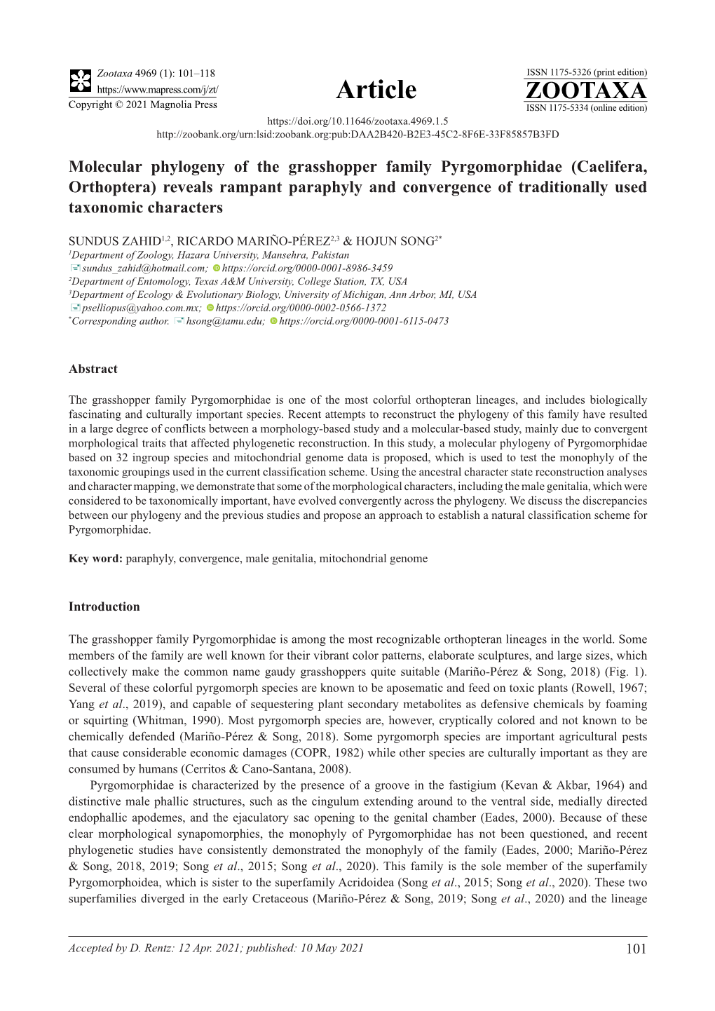 Molecular Phylogeny of the Grasshopper Family Pyrgomorphidae