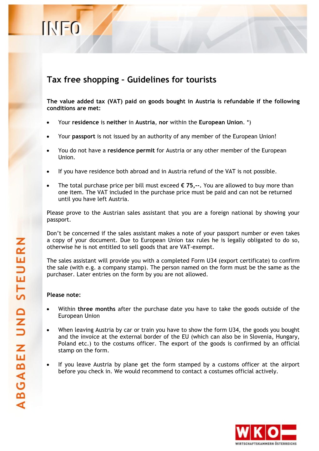 Tax Free Shopping – Guidelines for Tourists