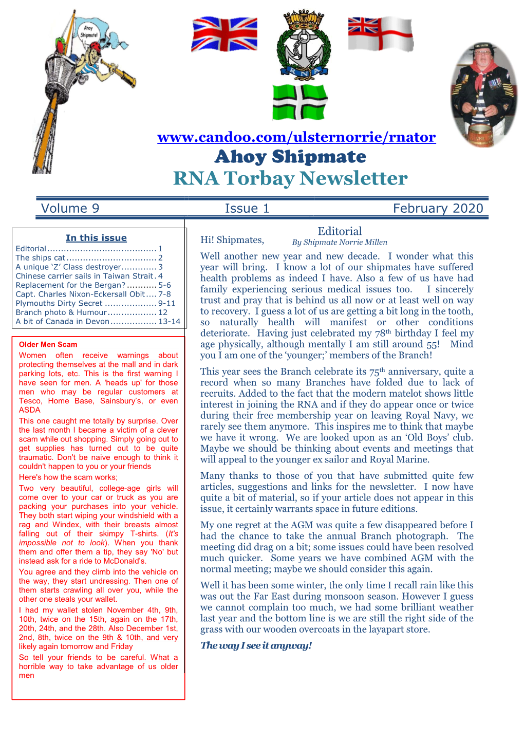 Ahoy Shipmate RNA Torbay Newsletter Volume 9 Issue 1 February 2020