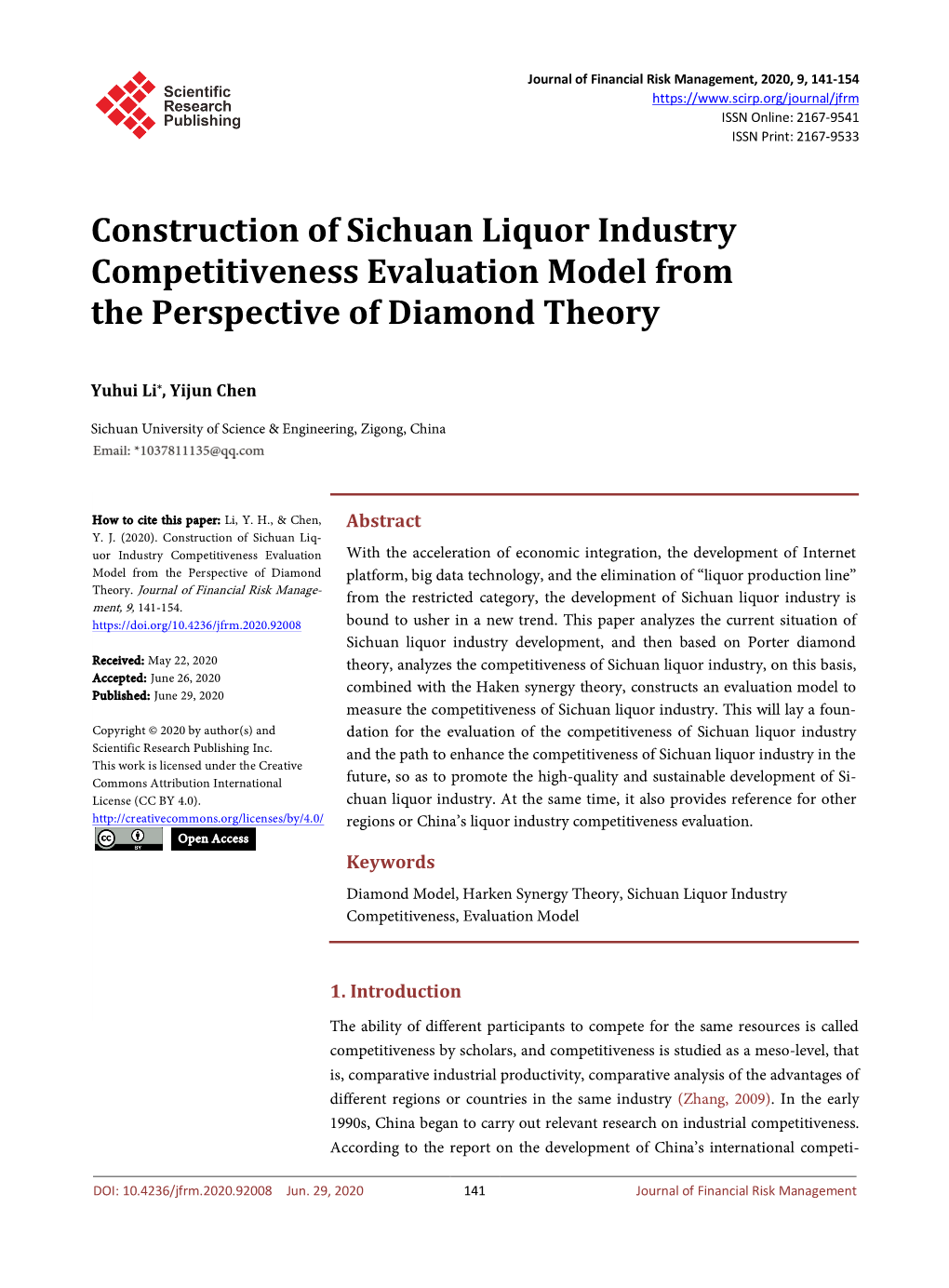 Construction of Sichuan Liquor Industry Competitiveness Evaluation Model from the Perspective of Diamond Theory