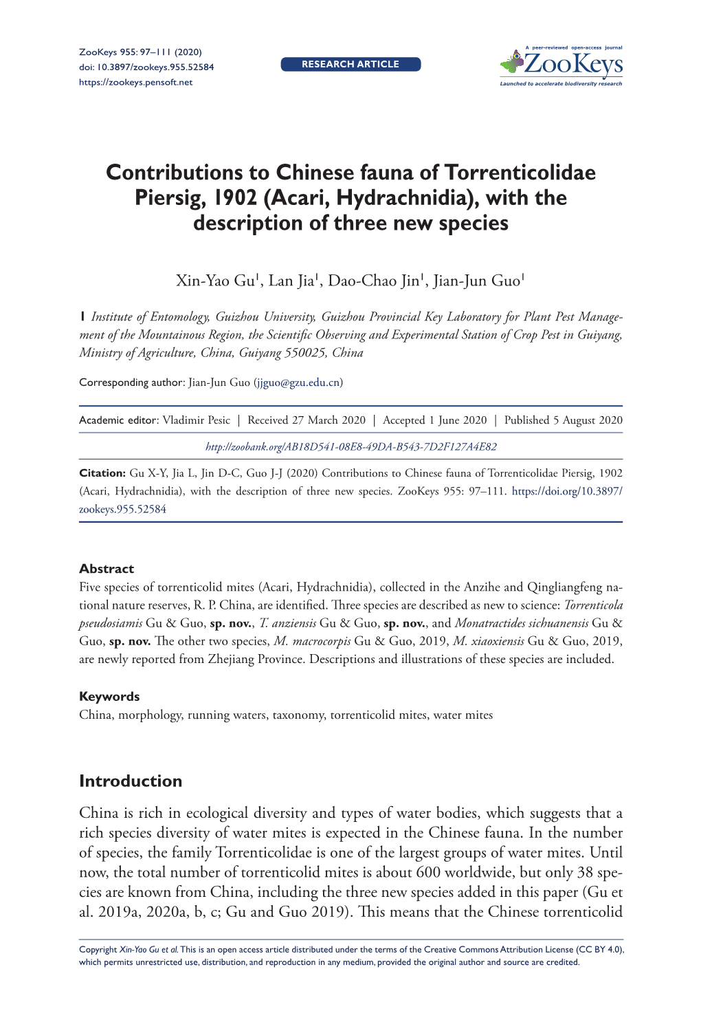 Contributions to Chinese Fauna of Torrenticolidae Piersig, 1902 (Acari, Hydrachnidia), with the Description of Three New Species