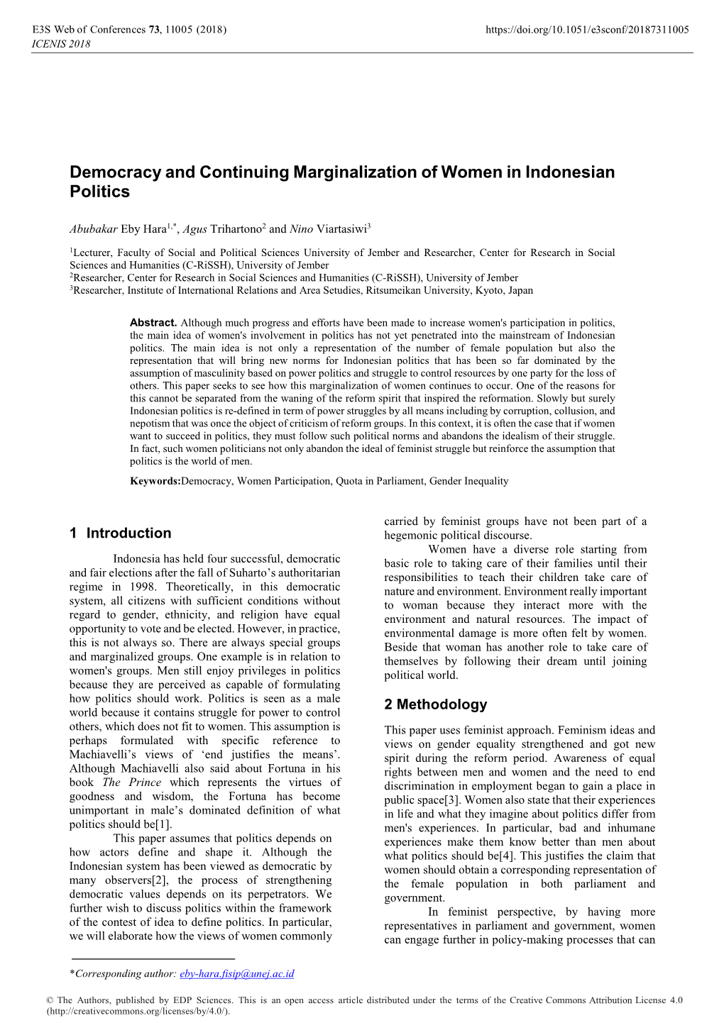 Democracy and Continuing Marginalization of Women in Indonesian Politics