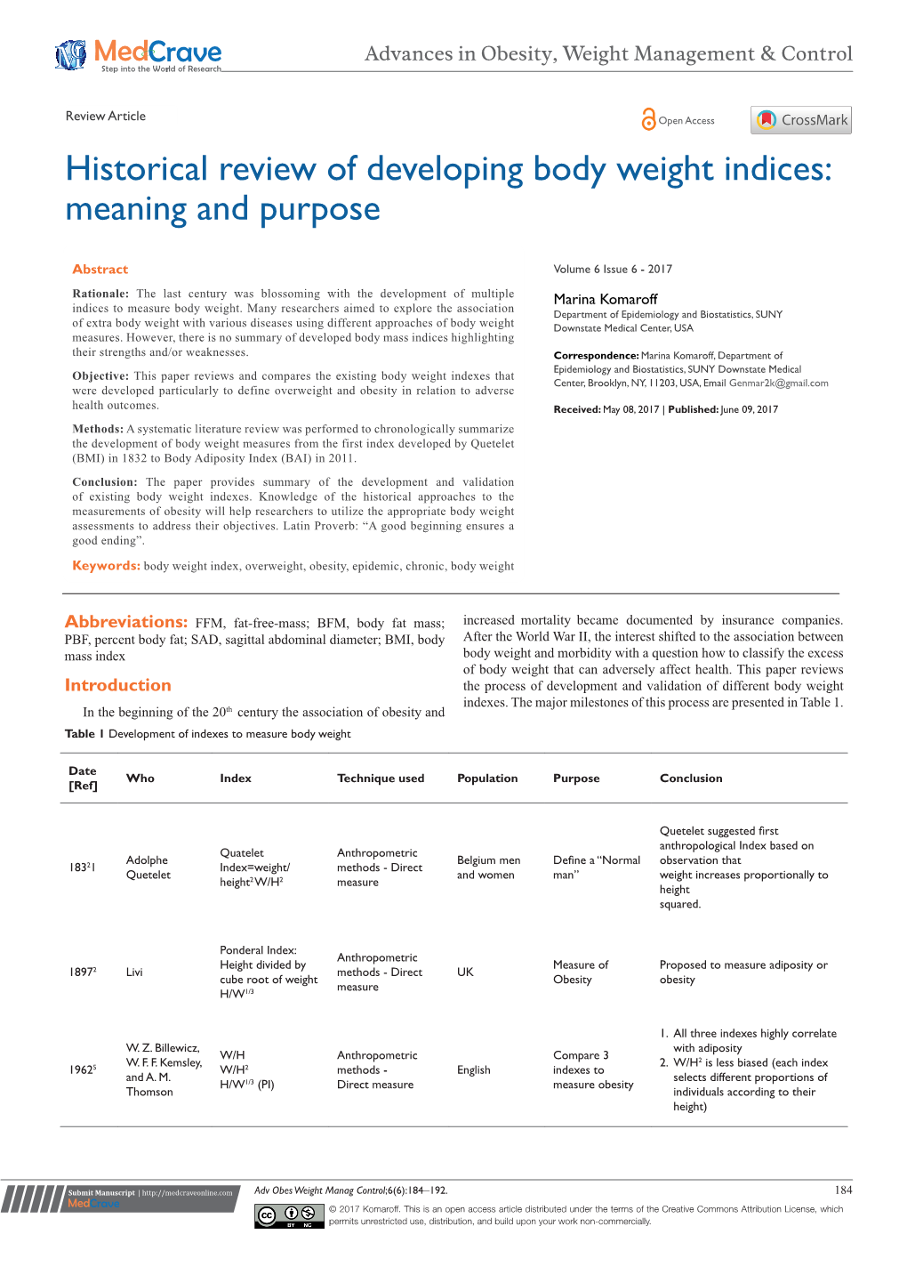 Historical Review of Developing Body Weight Indices: Meaning and Purpose