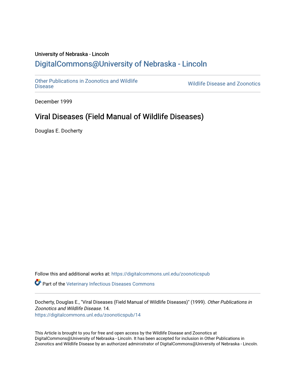 Viral Diseases (Field Manual of Wildlife Diseases)