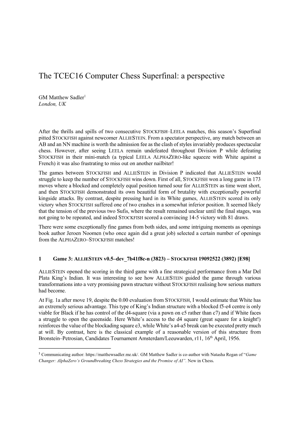The TCEC16 Computer Chess Superfinal: a Perspective