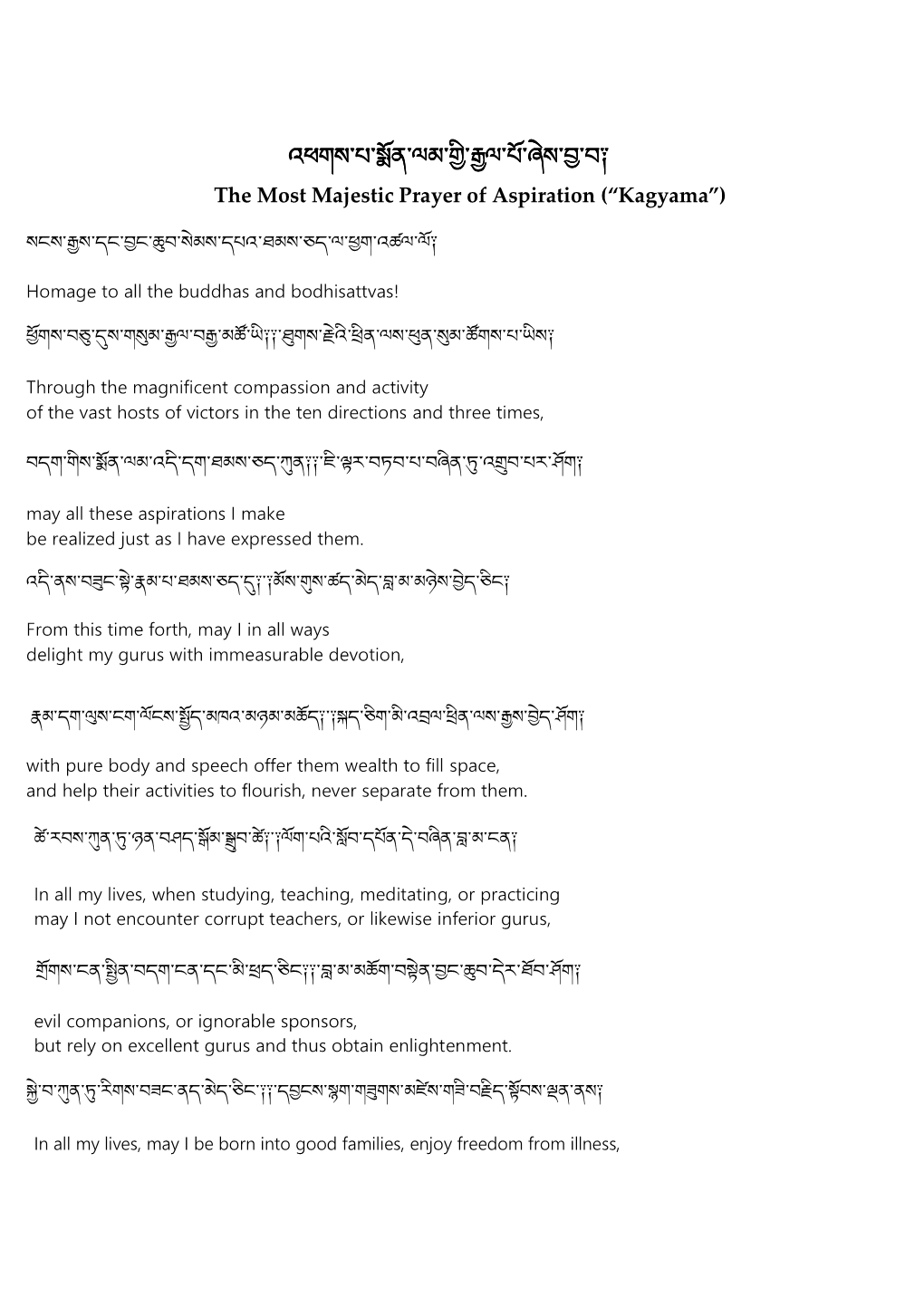Niguma Aspiration Prayer (RB Translation)