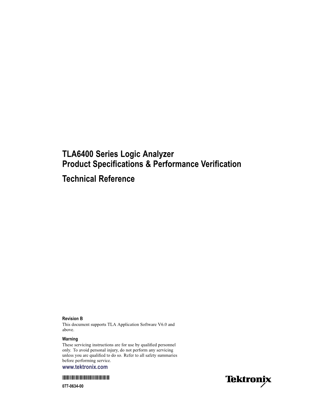 TLA6400 Series Logic Analyzer Product Specifications