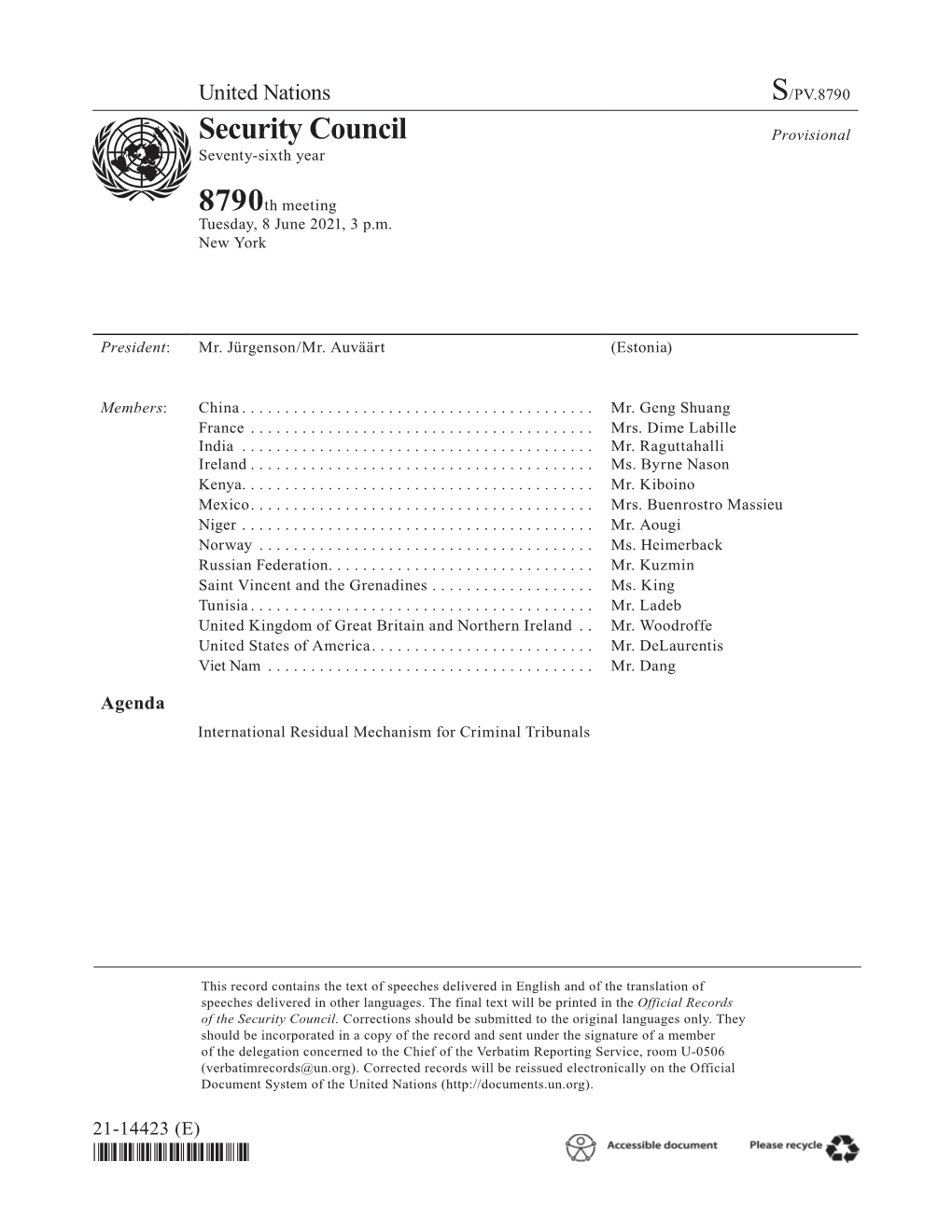 S/PV.8790 International Residual Mechanism for Criminal Tribunals 08/06/2021