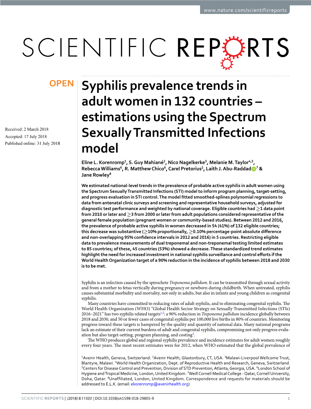 Syphilis Prevalence Trends in Adult Women in 132 Countries