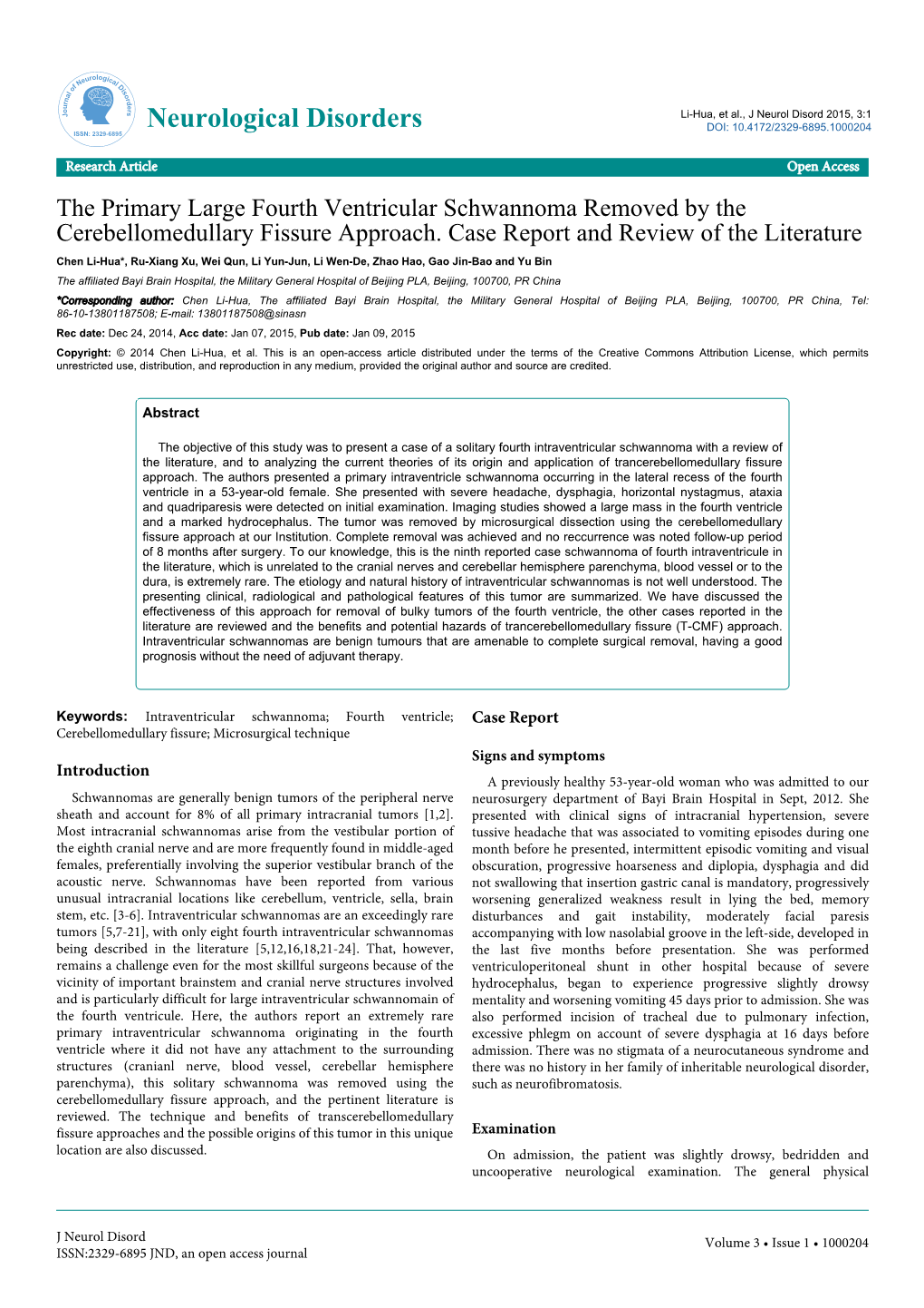 Neurological Disorders DOI: 10.4172/2329-6895.1000204 ISSN: 2329-6895