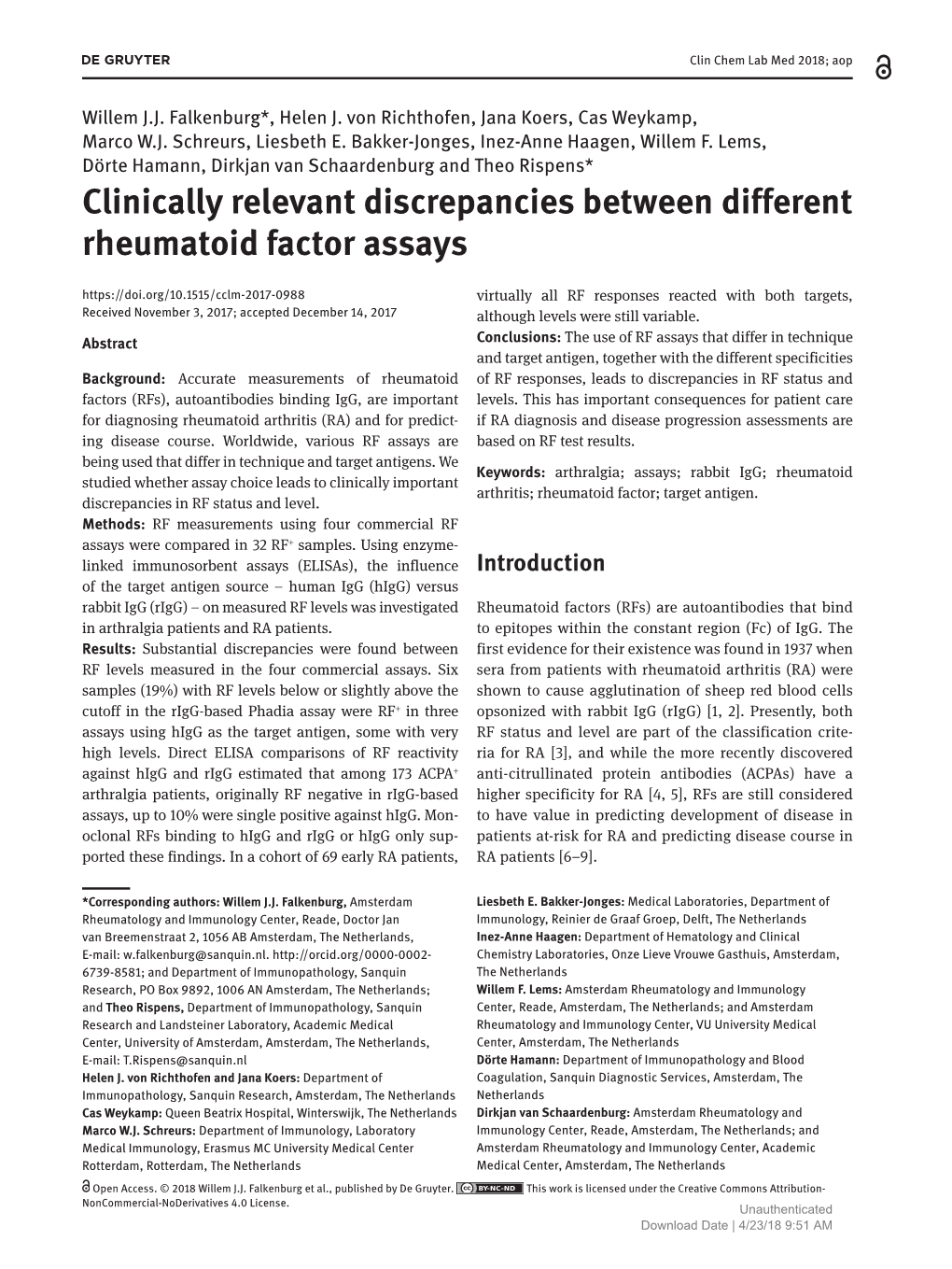 Clinically Relevant Discrepancies Between Different Rheumatoid Factor