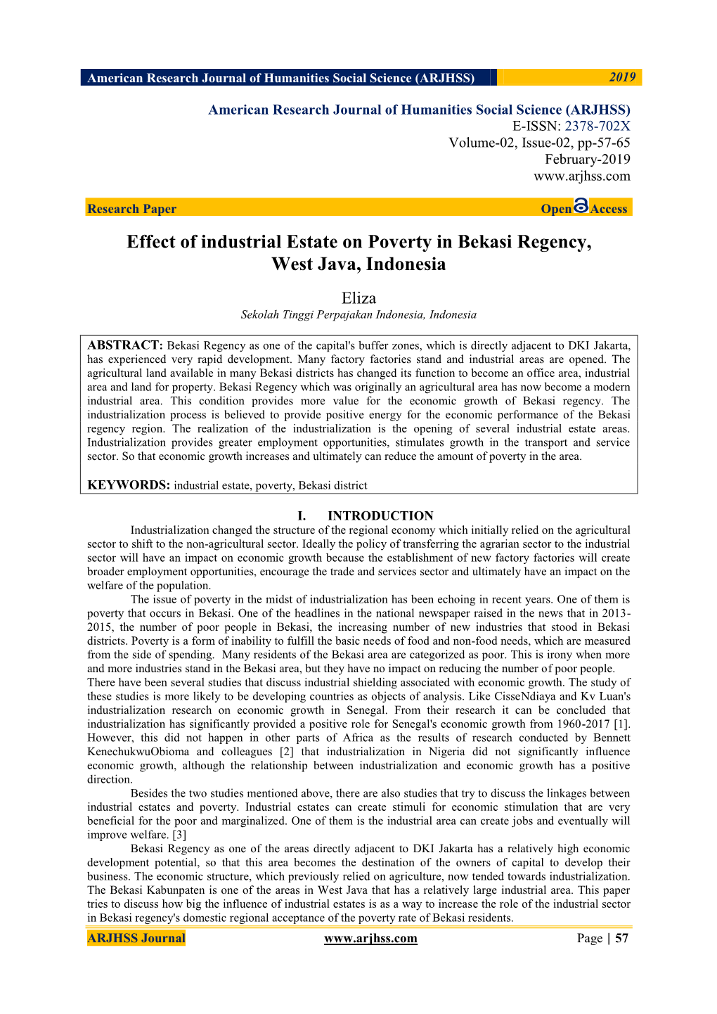 Effect of Industrial Estate on Poverty in Bekasi Regency, West Java, Indonesia