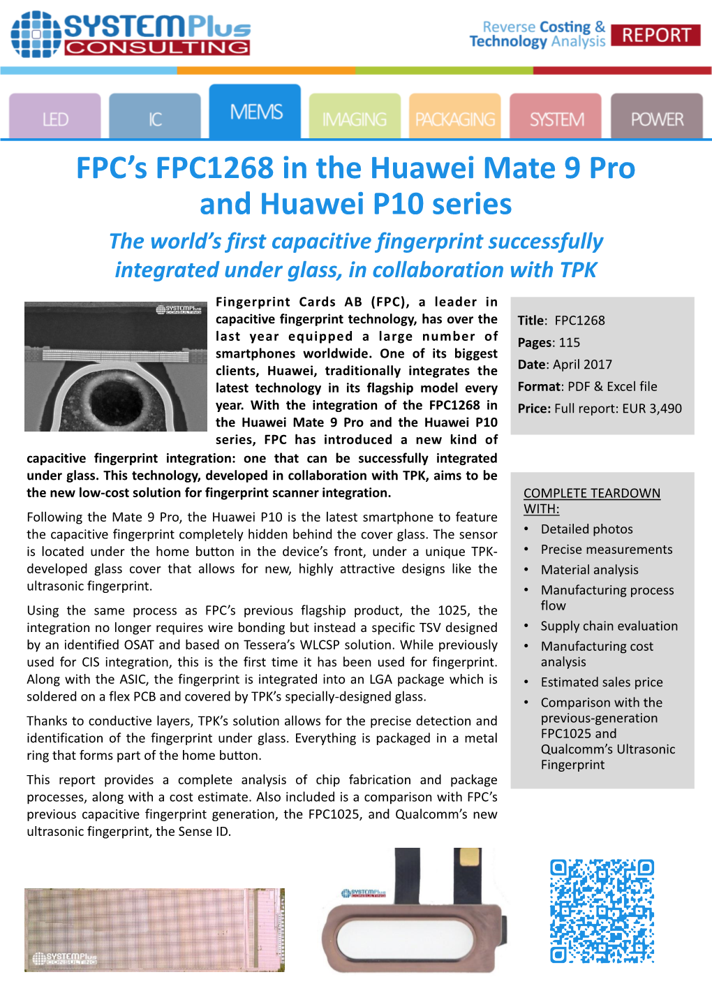 FPC's FPC1268 in the Huawei Mate 9 Pro and Huawei P10 Series