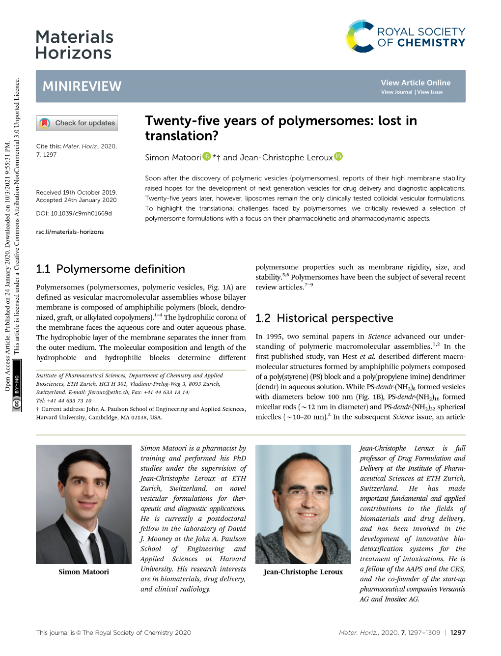 Twenty-Five Years of Polymersomes: Lost in Translation? Cite This: Mater