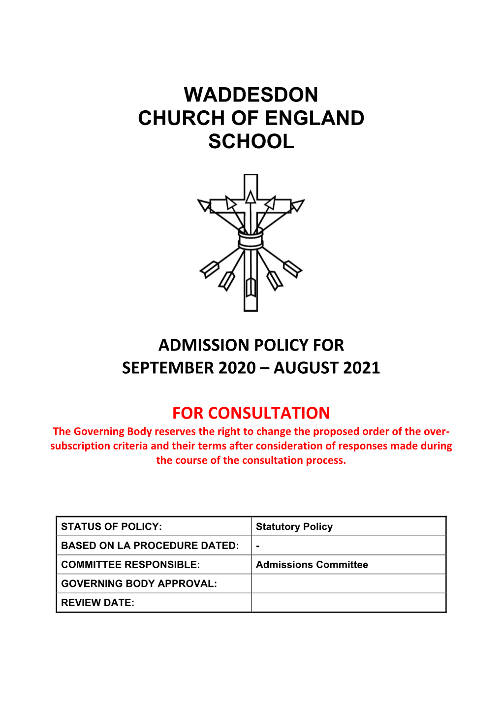 Admission Policy for September 2020 – August 2021