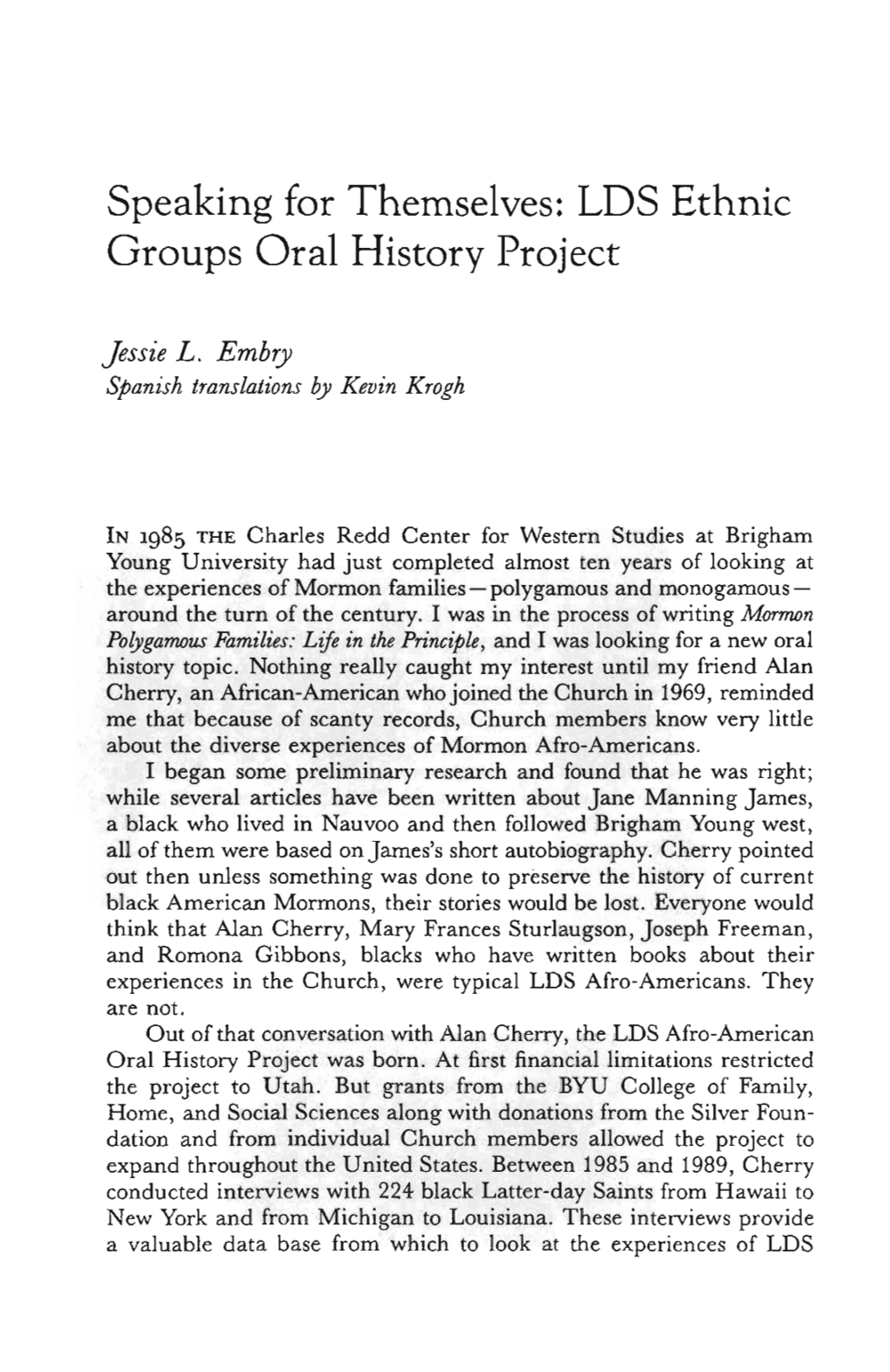 LDS Ethnic Groups Oral History Project