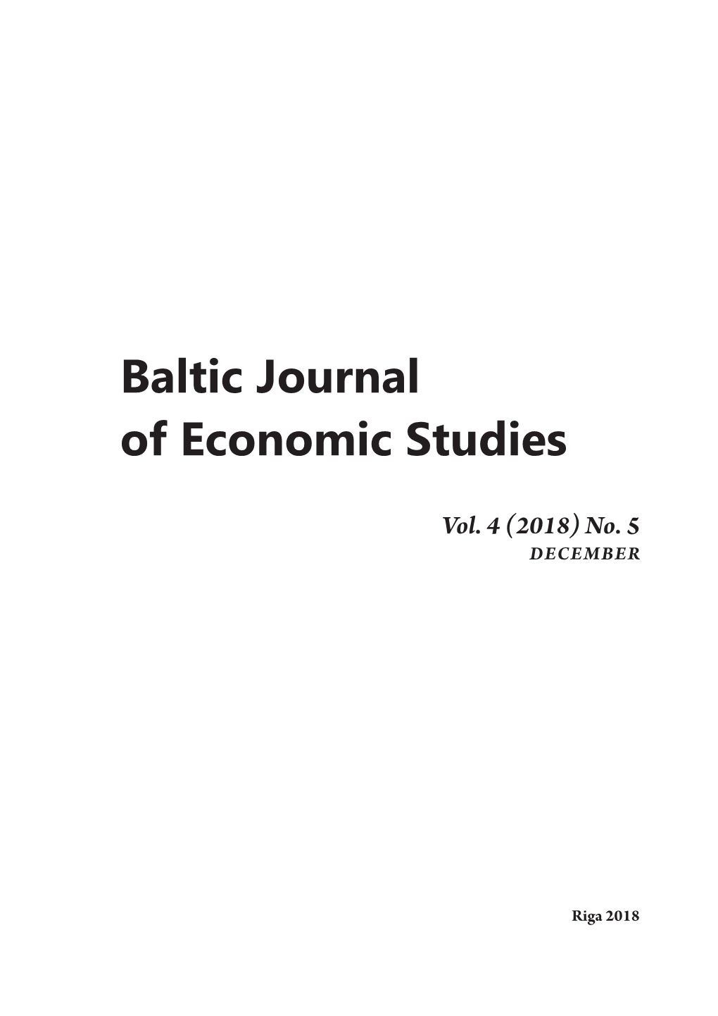 Baltic Journal of Economic Studies