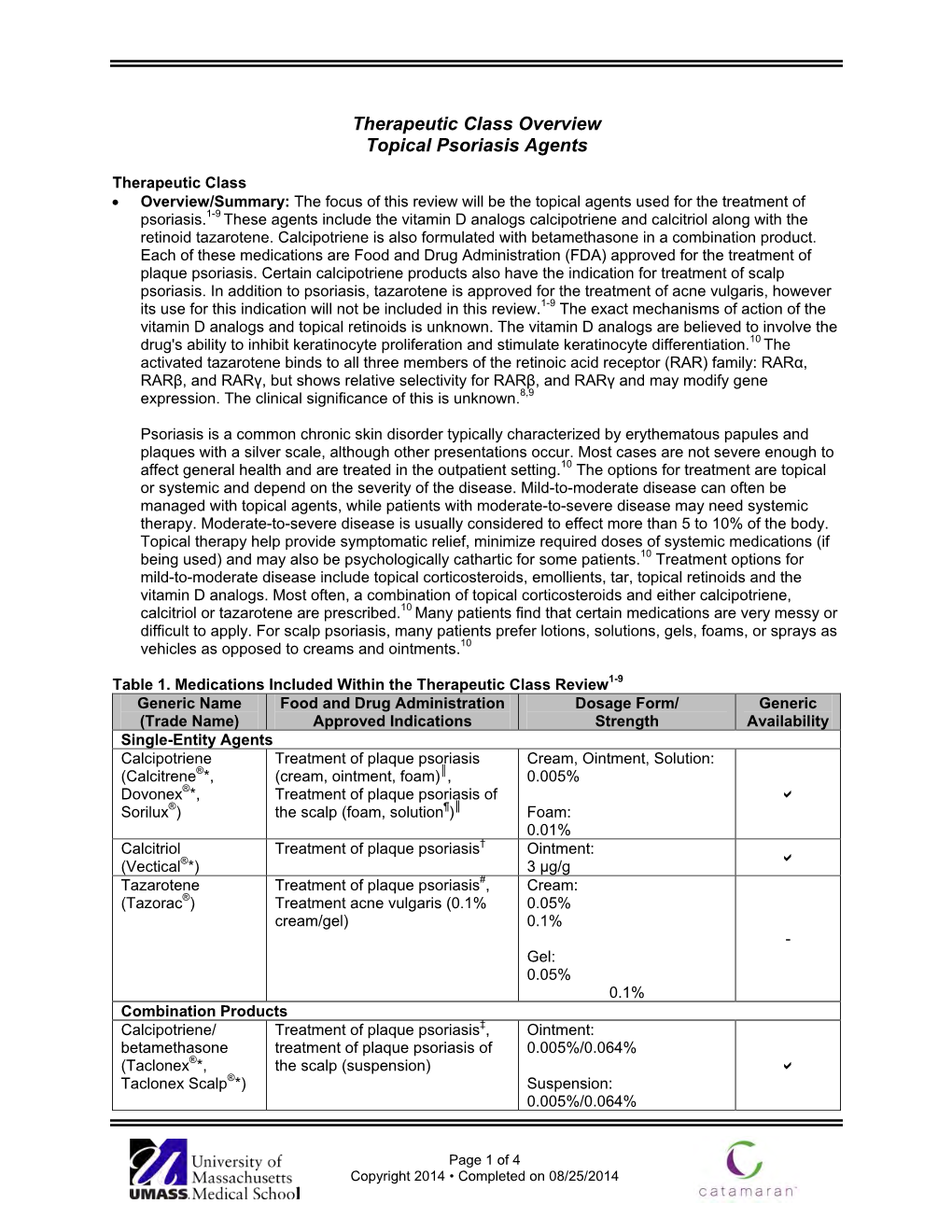 Therapeutic Class Overview Topical Psoriasis Agents