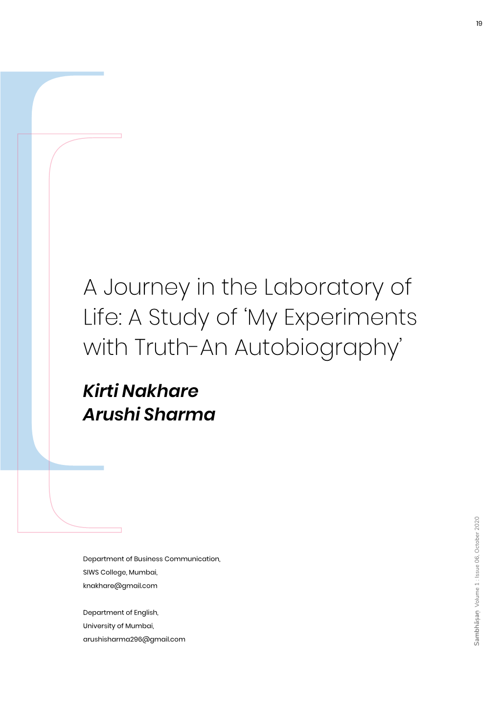 A Journey in the Laboratory of Life: a Study of 'My Experiments with Truth