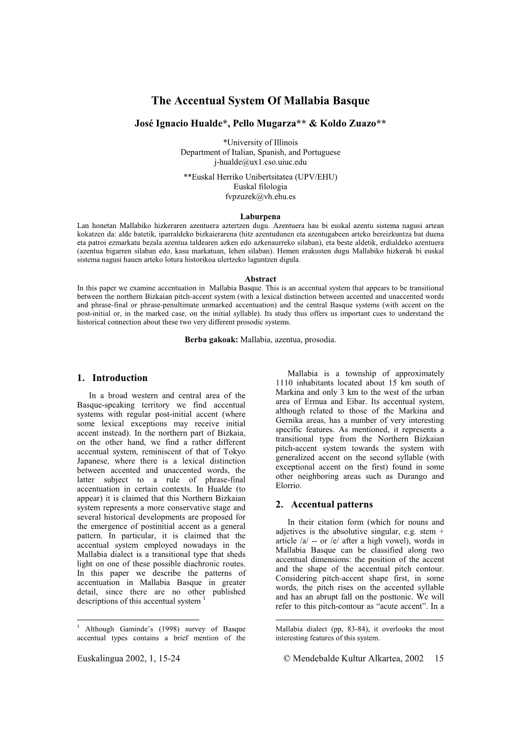 The Accentual System of Mallabia Basque