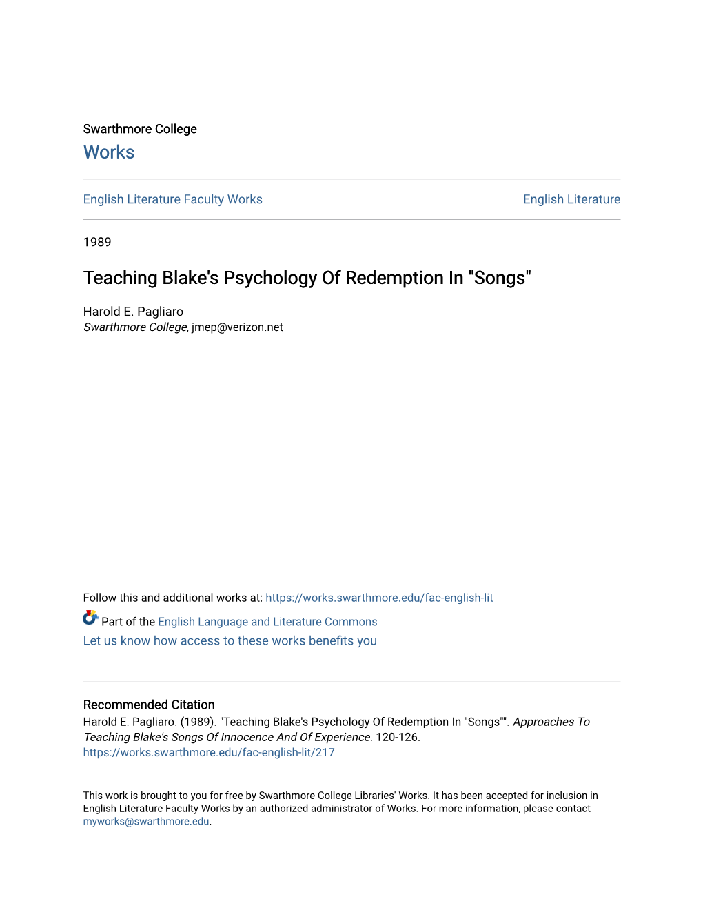 Teaching Blake's Psychology of Redemption in 