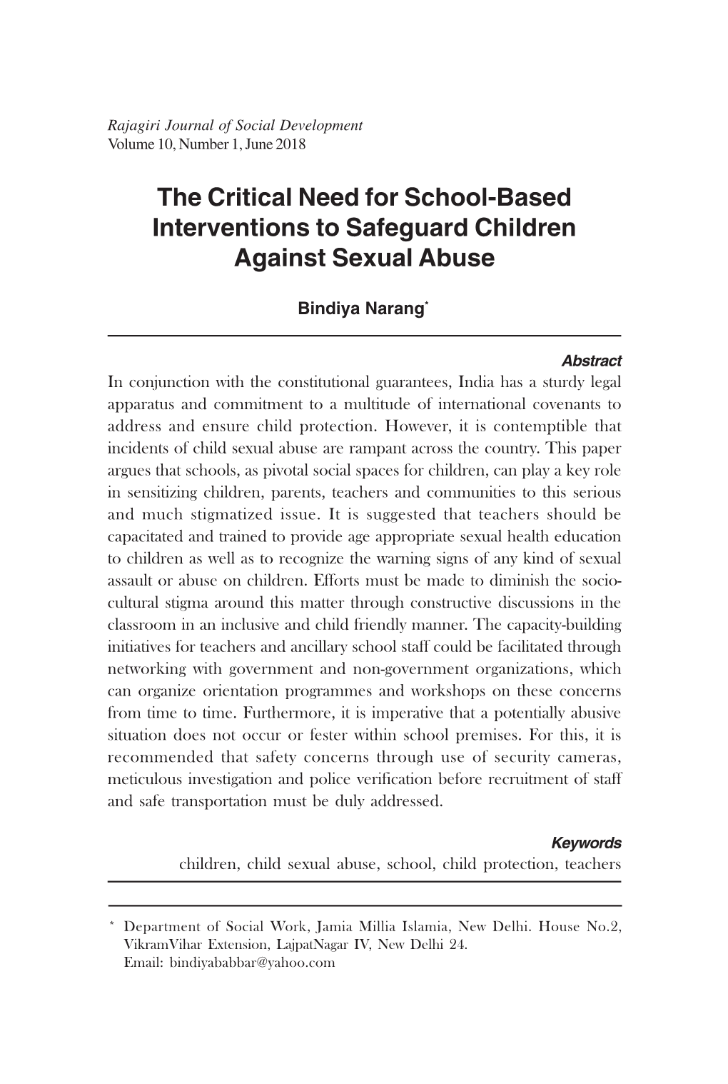The Critical Need for School-Based Interventions to Safeguard Children Against Sexual Abuse