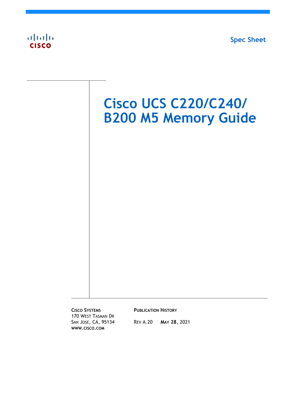 Cisco UCS C220/C240/B200 M5 Memory Guide Spec Sheet