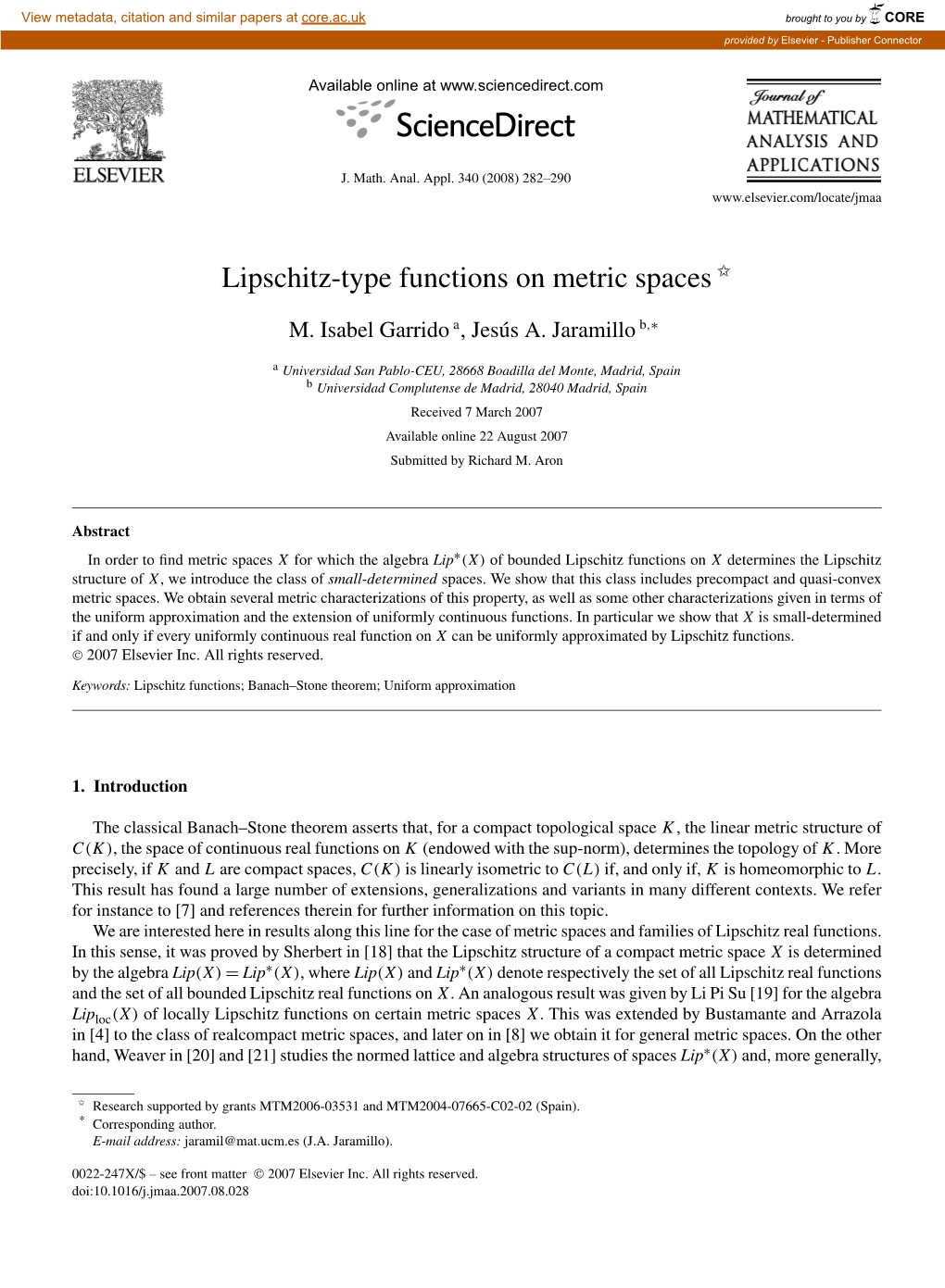 Lipschitz-Type Functions on Metric Spaces ✩