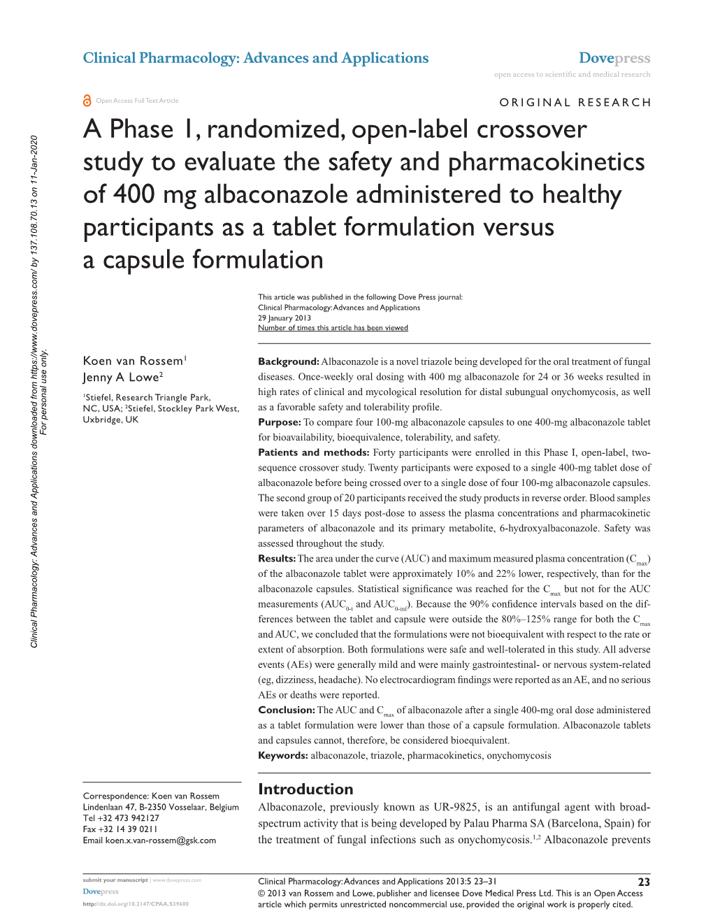 A Phase 1, Randomized, Open-Label Crossover Study to Evaluate The