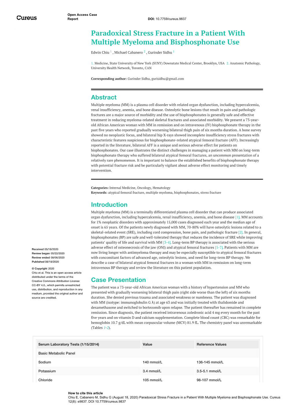 Paradoxical Stress Fracture in a Patient with Multiple Myeloma and Bisphosphonate Use