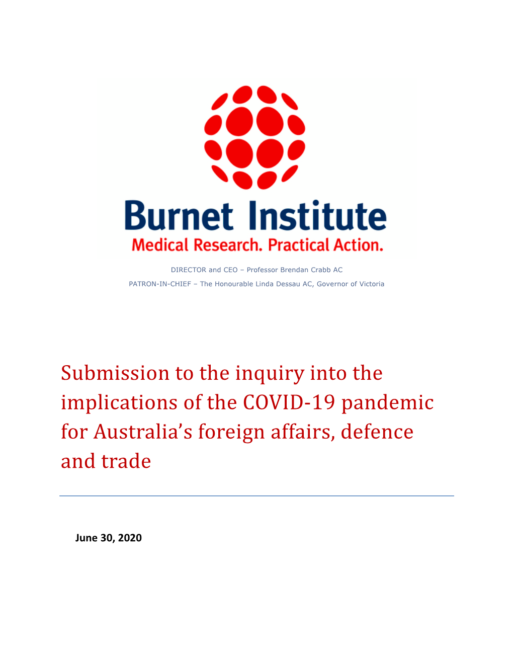 Submission to the Inquiry Into the Implications of the COVID-19 Pandemic for Australia's Foreign Affairs, Defence and Trade