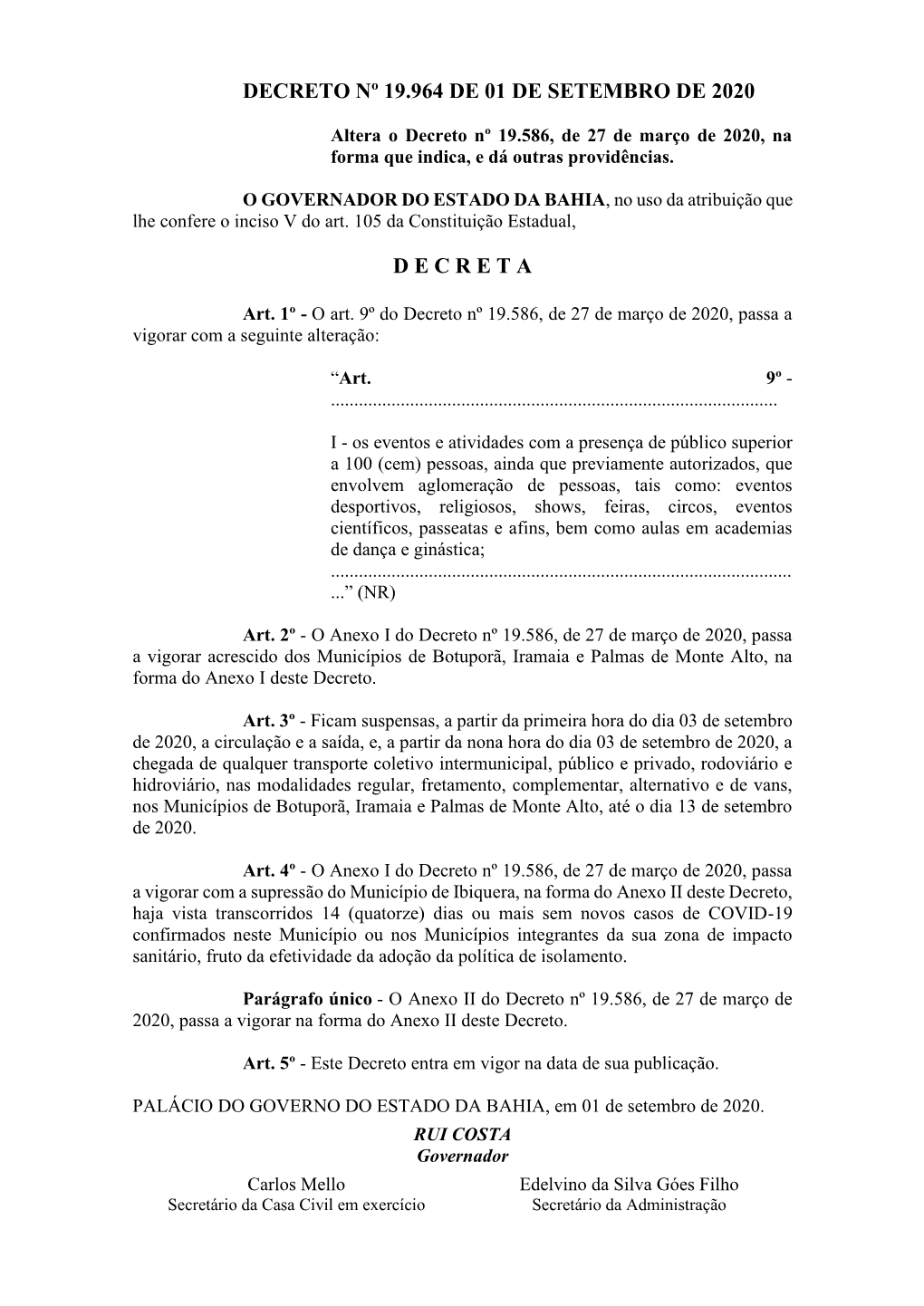 Decreto Nº 19.964 De 01 De Setembro De 2020