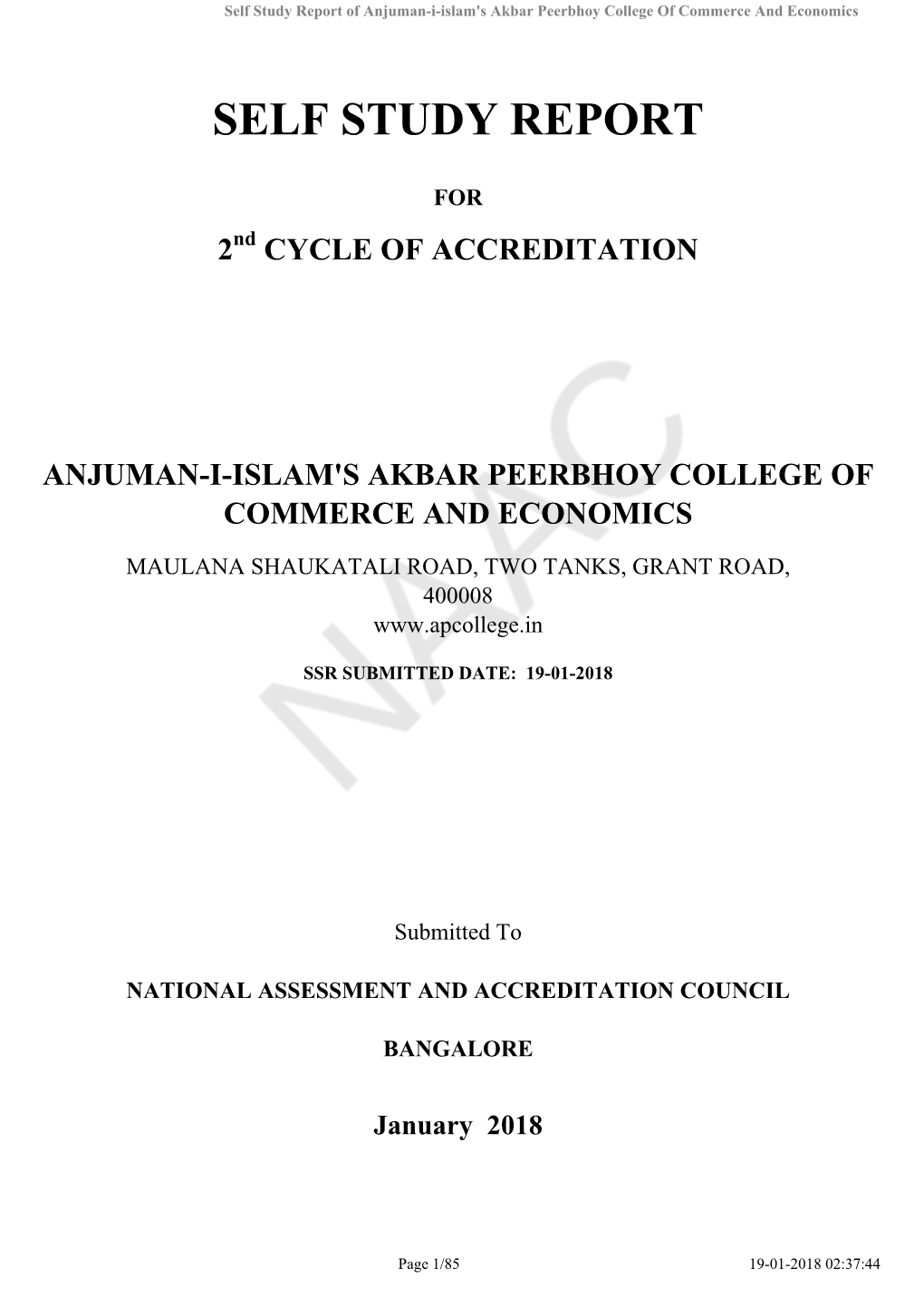 Self Study Report of Anjuman-I-Islam's Akbar Peerbhoy College of Commerce and Economics