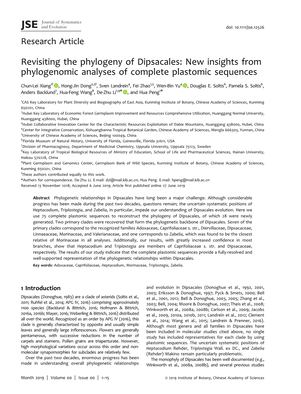 Revisiting the Phylogeny of Dipsacales: New Insights from Phylogenomic Analyses of Complete Plastomic Sequences