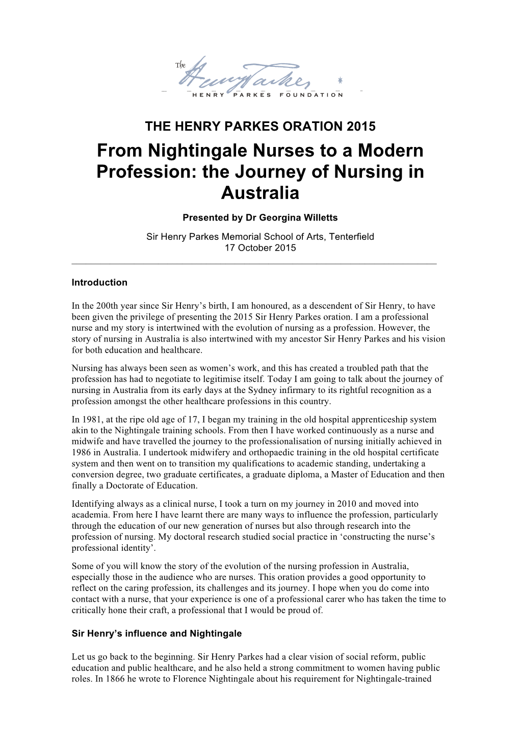 Henry Parkes Oration 2015